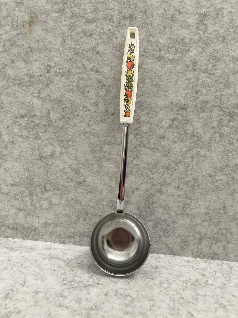 Vintage EKCO Spice of Life Soup Ladle with Vegetable Pattern Plastic Handle